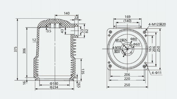 Scatola contatti CH3-24kV 250 3150-4000A per quadri estraibili (montaggio centrale) (schermatura opzionale)