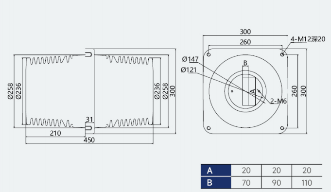 TG3-35Q 260x260x450 Bushing1